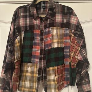 Plaid Patchwork Button-Up Shirt